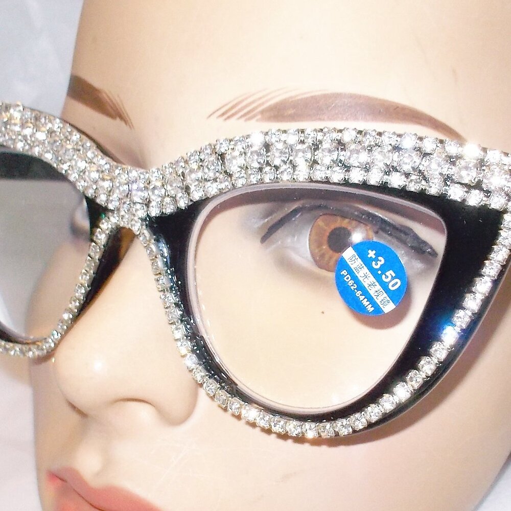 BLINGED OUT RHINESTONE READERS 2.50 STRENGTH BLACK BEAUTIES! - Picture 3 of 4